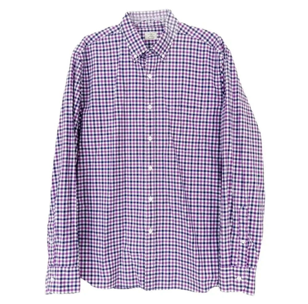 J. Crew Black Purple White Plaid Long Sleeve Button Down Sz L